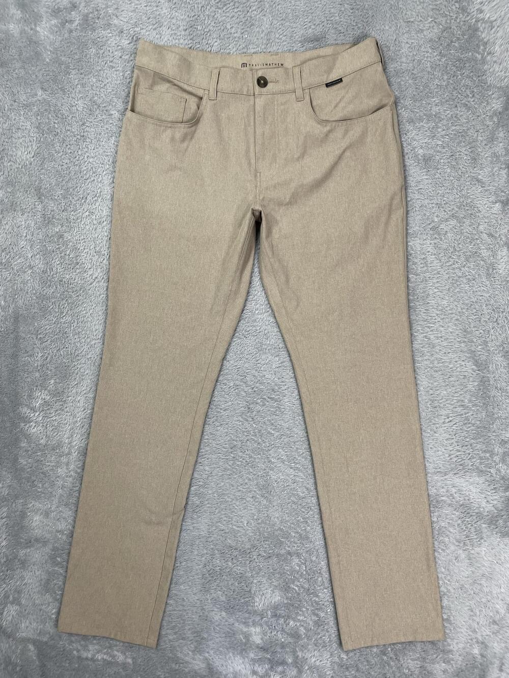 TravisMathew Pants Mens 33x32* Beige Slim Fit Stretch 5 Pocket Golf Casual